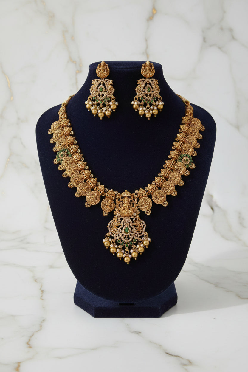 Traditional South Indian Lakshmi Bottu Mala Necklace Set for Women