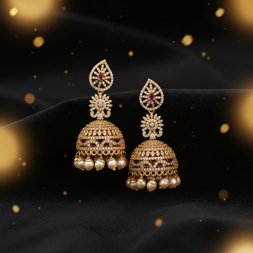 Pearl Jhumkas for Women with Elegant Traditional Design and Pearl Detailing