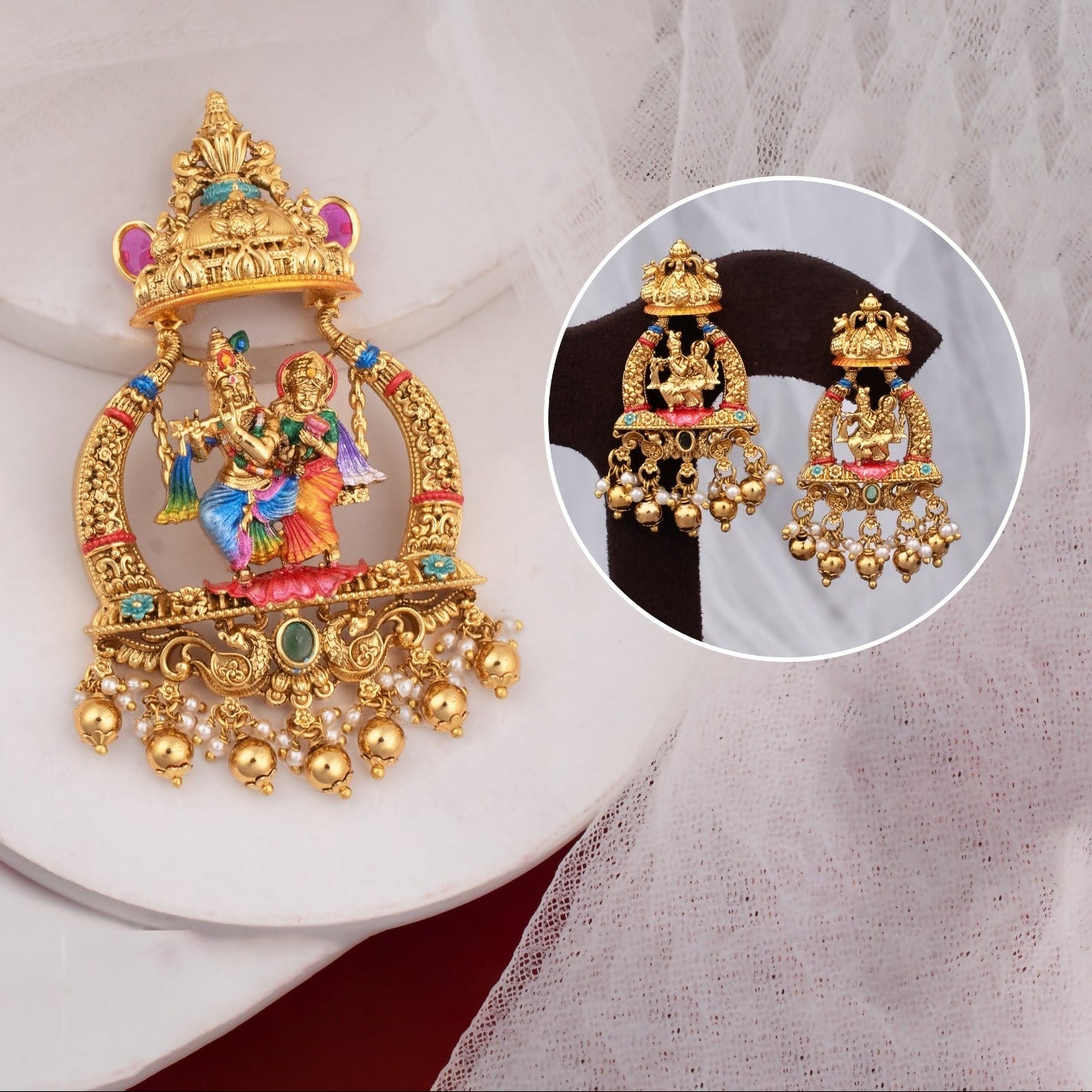 Traditional Meenakari Pendant Set with Earrings