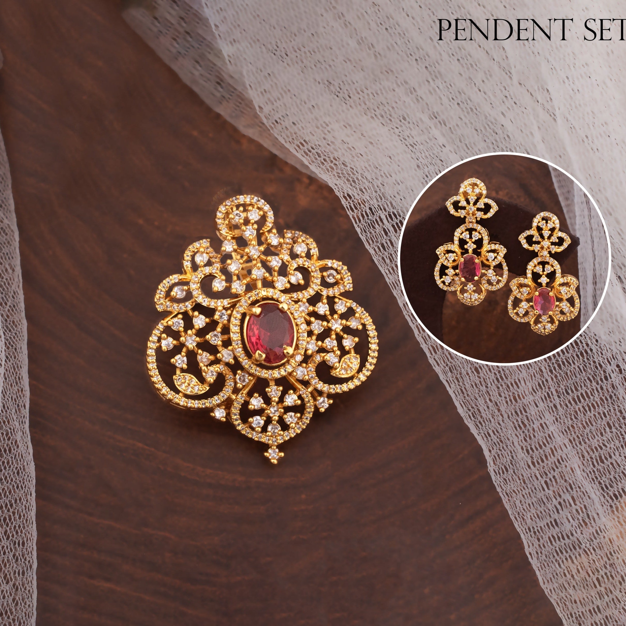 Trendy Diamond Stone Pendant Set