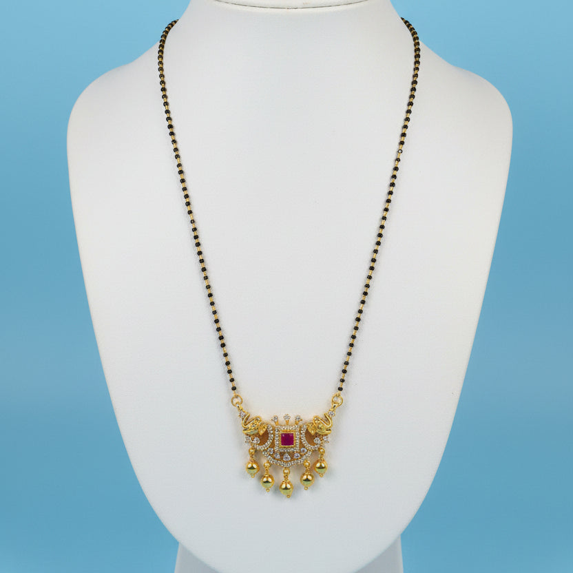Black Beads Elephant Locket 18 Inch