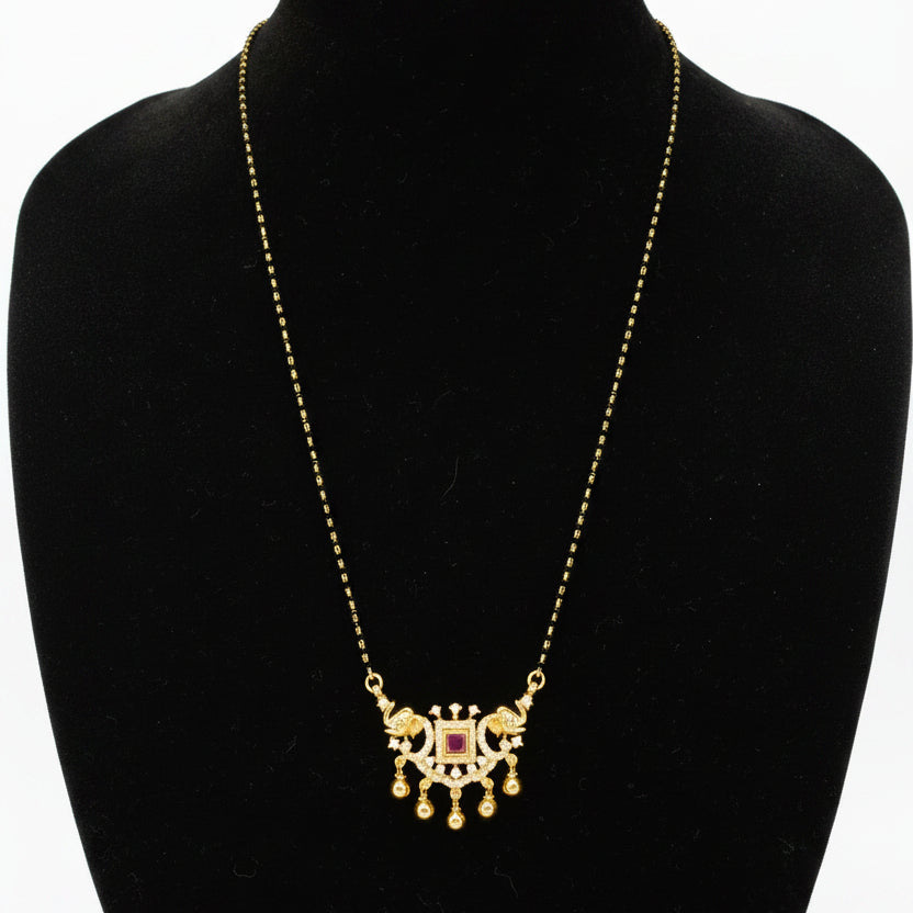 Black Beads Elephant Design Necklace with Traditional Gold Replica Finish