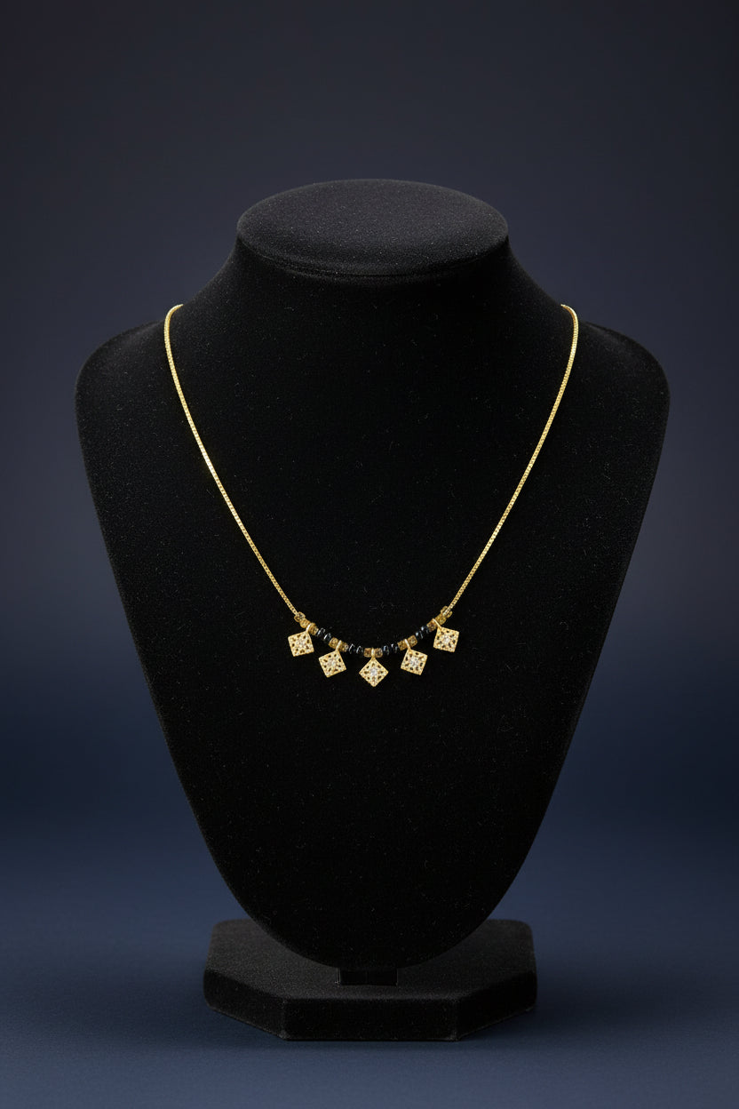 Elegant Black Beads Necklace for Women with Crystal Charms