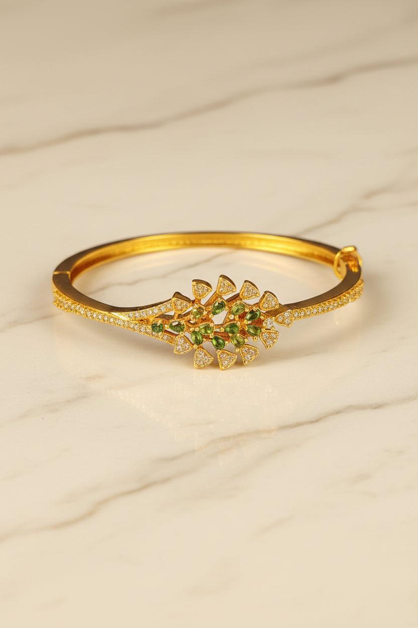 Emerald Stone Designer Gold Replica Bracelet with American Diamonds for Women