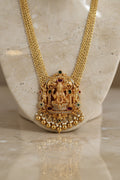 Lakshmi Devi Chandraharam Necklace Set Gold Plated Temple Jewellery with Matching Earrings for Women