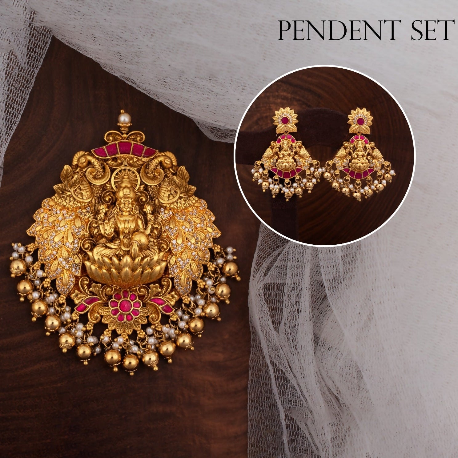 Lakshmi Devi Pendant Set Gold Replica with Traditional Design