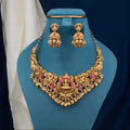 Mahalakshmi Peacock Temple Necklace Set Gold Replica Jewellery with Matching Jhumka Earrings