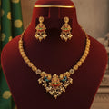 Meenakari Lakshmi Devi Temple Necklace Set with Peacock Design and Pearl Beads