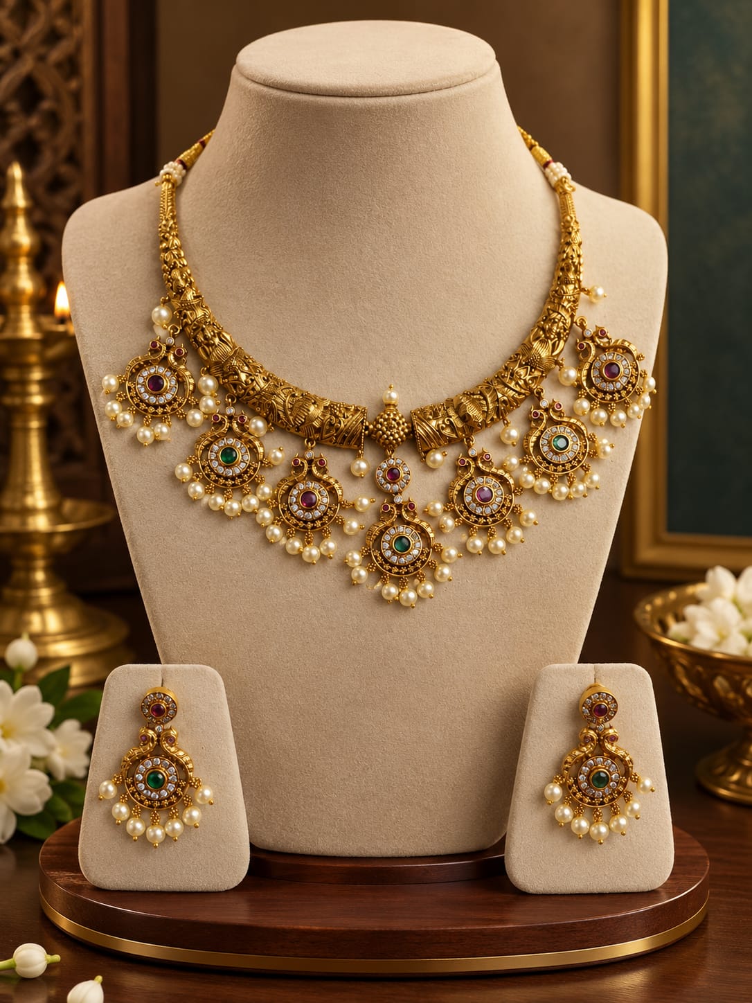 Peacock trendy traditional necklace with an elegant ethnic design for women