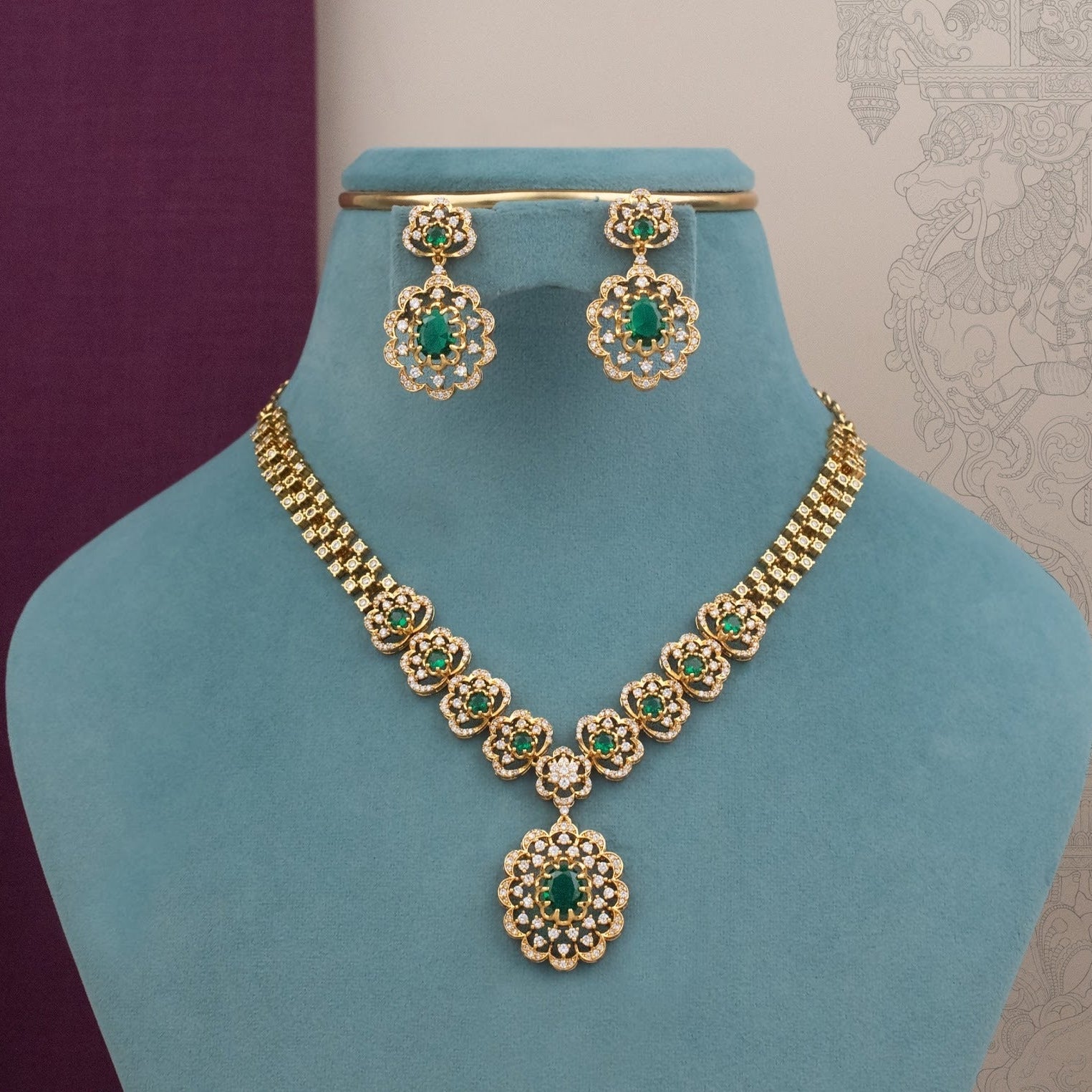 Trendy Stone Diamond Necklace Set with Elegant Sparkling Design